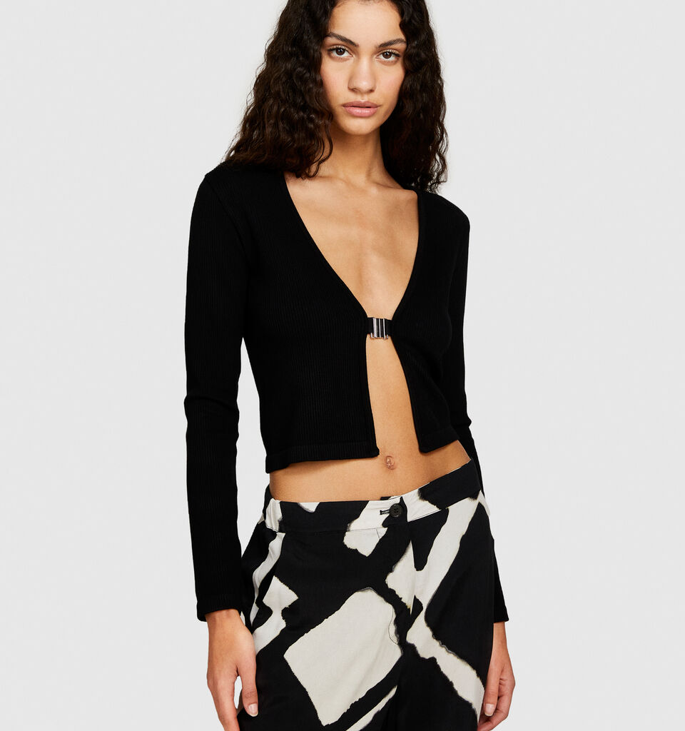 Seamless cropped cardigan - women's cardigans - Black | Sisley image number 4